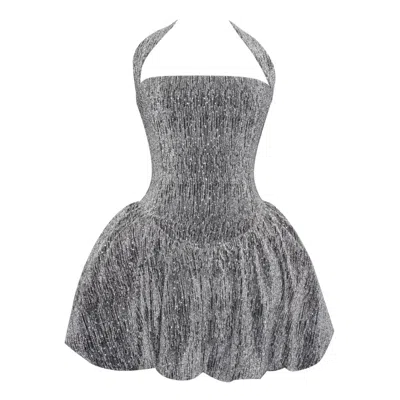 Miss Circle New York Women's Silver Naomie Crystal Embellished Bubble Hem Halter Mini Dress