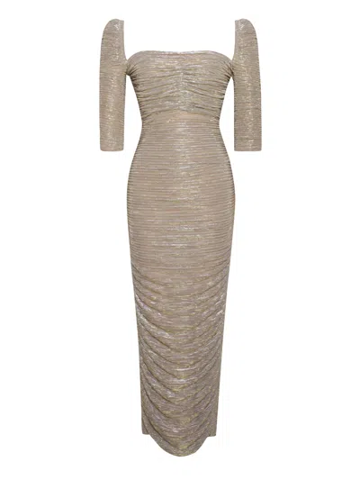 Miss Circle New York Women's Sorrel Gold Ruched Chiffon Long Maxi Dress