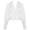 Miss Circle New York Women's Sylvia White Pinstripe Deep V Pleated Shirt