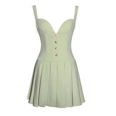 Miss Circle New York Women's Tala Pistachio Green Sleeveless Pleated Preppy Mini Dress