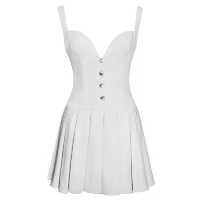 Miss Circle New York Women's Tala White Sleeveless Pleated Preppy Mini Dress