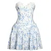 Miss Circle New York Women's Taleah Blue Floral Print Linen Mini Dress With Lace Trim In Blue