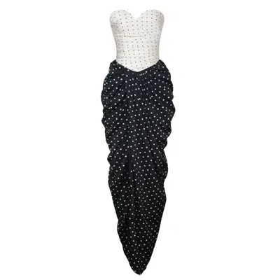 Miss Circle New York Women's Tamryn Black & White Polka Dot Sweetheart Maxi Dress In Multi