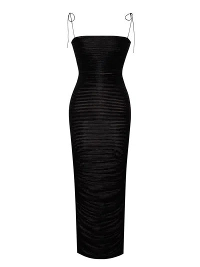 Miss Circle New York Women's The Glint Black Ruched Chiffon Long Maxi Dress