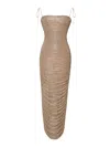 Miss Circle New York Women's The Glint Gold Ruched Chiffon Long Maxi Dress