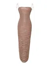 Miss Circle New York Women's The Glint Gold Ruched Chiffon Long Maxi Dress