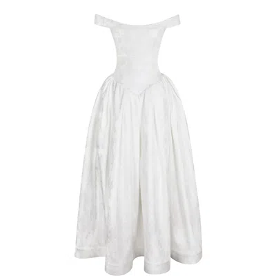 Miss Circle New York Women's Tinsley White Jacquard Bardot Wedding Gown