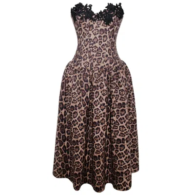 Miss Circle New York Women's Uchenna Cheetah Print Stretchy Strapless Midi Dress With Lace Trim