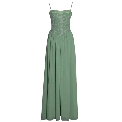 Miss Circle New York Women's Ucille Sage Green Embroidered Chiffon Maxi Dress