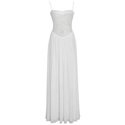 Miss Circle New York Women's Ucille White Embroidered Chiffon Maxi Dress