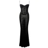 Miss Circle New York Women's Ulani Black Burnout Velvet Detail Mesh Maxi Dress In Black