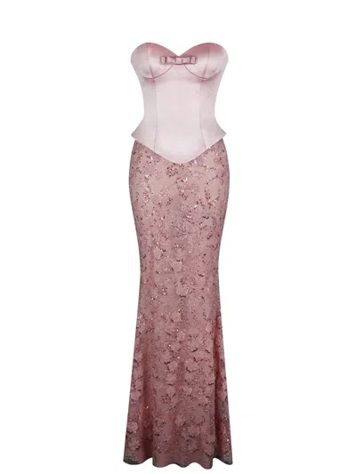 Miss Circle New York Women's Uliya Rosy Pink Strapless Mermaid Peplum Maxi Dress