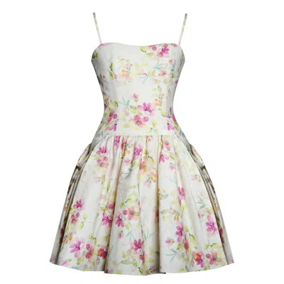 Miss Circle New York Women's Valda Yellow & Pink Print Linen Mini Dress With Pockets In Pink/yellow