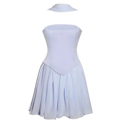 Miss Circle New York Women's Valentina Baby Blue Boned Curve Edge Peplum Mini Dress