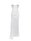 Miss Circle New York Women's Vanity White Satin High Slit Draping Corset Gown With Crystals