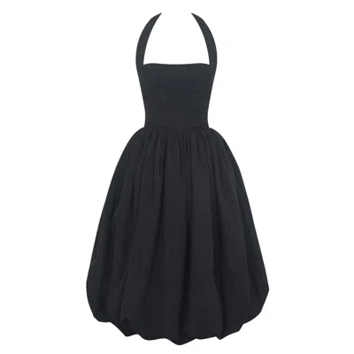 Miss Circle New York Women's Veradis Black Taffeta Halter Bubble-hem Midi Dress