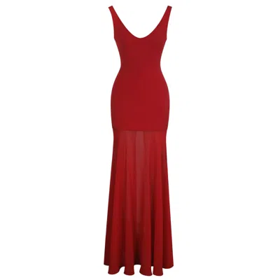 Miss Circle New York Women's Verona Crimson Scoop Neck Flared Maxi Dress In Red