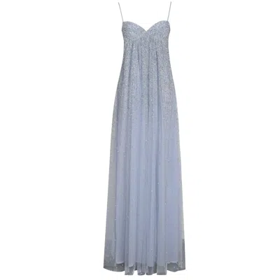 Miss Circle New York Women's Wallie Baby Blue Rhinestone Embellished Mesh Backless Gown