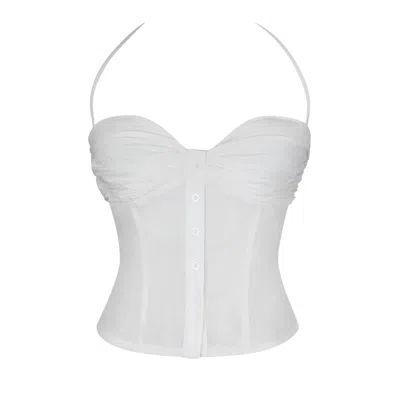 Miss Circle New York Women's Waverly White Cotton Poplin Button-front Sweetheart Halter Top