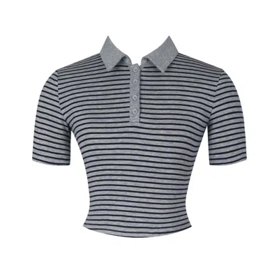 Miss Circle New York Women's Westley Grey & Navy Lyocell Jersey Striped Polo Top In Multi