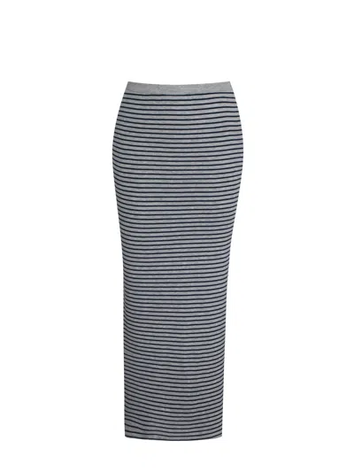 Miss Circle New York Women's Westlyn Grey & Navy Lyocell Jersey Striped Midi Skirt In Multi