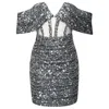 Miss Circle New York Women's Weston Silver Sequin Off Shoulder Corset Dress