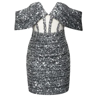 Miss Circle New York Women's Weston Silver Sequin Off Shoulder Corset Dress