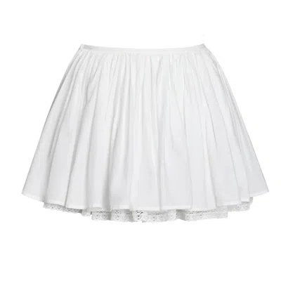 Miss Circle New York Women's White Aliza Lace Trim Layered Cotton Mini Full Skirt