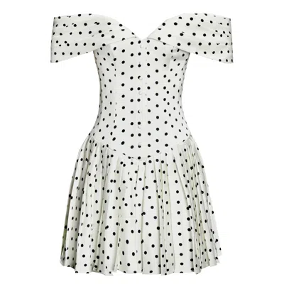 Miss Circle New York Women's White Edeline Polka Dot Off-shoulder Pleated Mini Dress