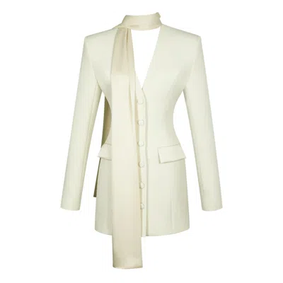 Miss Circle New York Women's White Jeannie Cream Blazer Mini Dress With Scarf