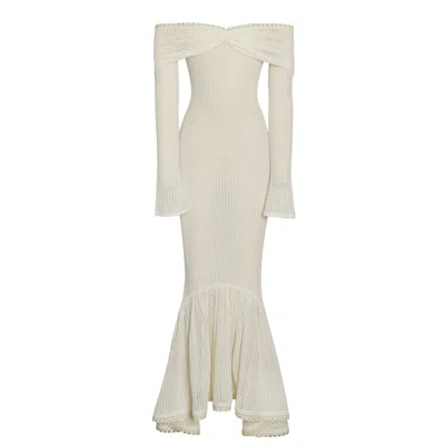 Miss Circle New York Women's White Kaedyn Off Shoulder Long Sleeve Crochet Mermaid Maxi Dress