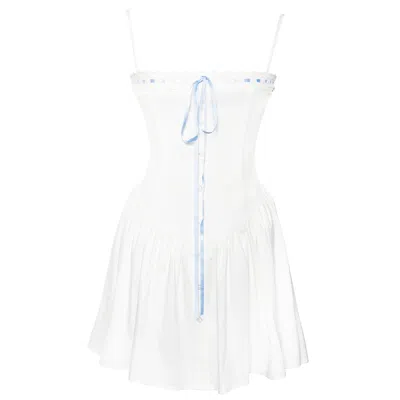 Miss Circle New York Women's White Malia Drop Waist Corset Lace Up Back Mini Dress