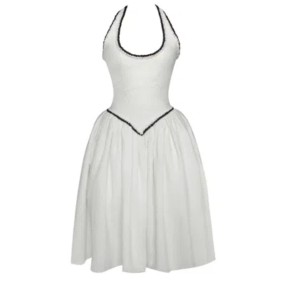 Miss Circle New York Women's White Natalie U Neck Halter Drop Waist Tweed Midi Dress
