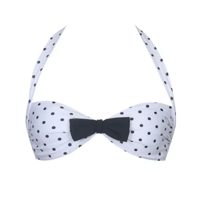 Miss Circle New York Women's White Olivea Polka Dot Black Bowtie Halter Bikini Top