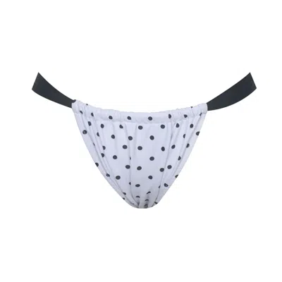 Miss Circle New York Women's White Oliveah Polka Dot Ruched Black Lacing Bikini Bottom