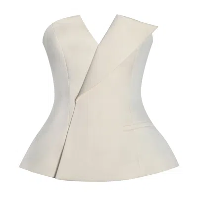 Miss Circle New York Women's White Yani Ivory Asymmetrical Lapel Sleeveless Peplum Top