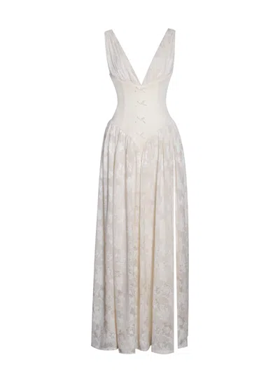 Miss Circle New York Women's White / Yellow / Orange Sabrina Butter Yellow High Slit Jacquard Maxi Dress