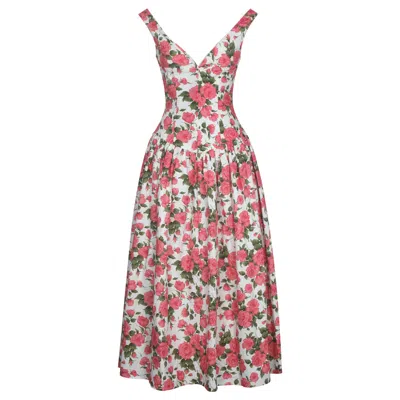 Miss Circle New York Women's Wilfreda Blooming Pink Floral Linen Sweetheart Midi Dress