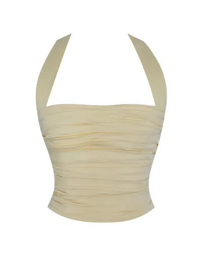 Miss Circle New York Women's Wilsie Lemon Yellow Cotton Poplin Ruched Halter Top