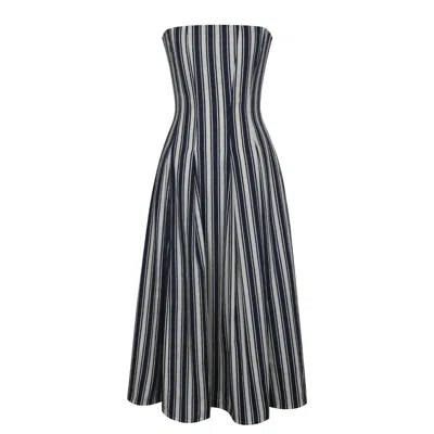 Miss Circle New York Women's Wyanne Black & White Linen Striped Strapless Midi Dress In Multi