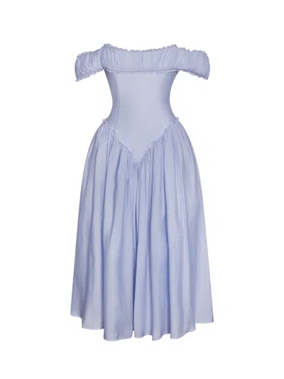 Miss Circle New York Women's Xavy Baby Blue Off Shoulder Corset Midi Dress