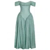 Miss Circle New York Women's Xavy Teal Green Off Shoulder Corset Midi Dress