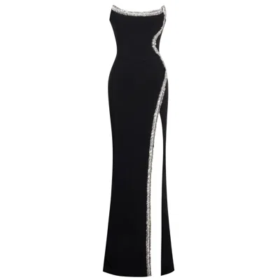 Miss Circle New York Women's Xoana Black Crystal Embellished High Slit Gown