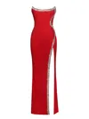 Miss Circle New York Women's Xoana Red Crystal Embellished High Slit Gown