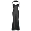 Miss Circle New York Women's Yadira Black Base Polka Dot Chiffon Maxi Dress