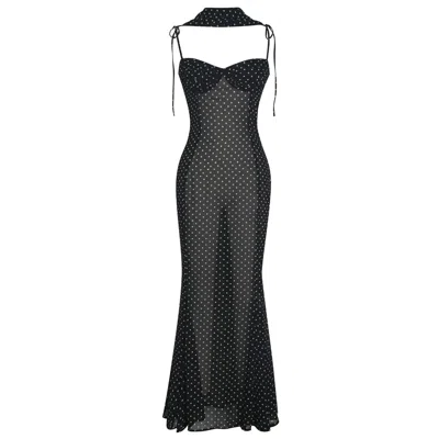 Miss Circle New York Women's Yadira Black Base Polka Dot Chiffon Maxi Dress