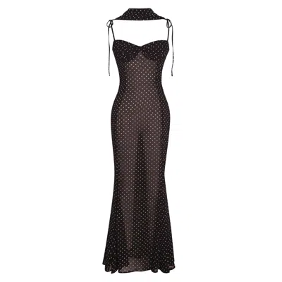 Miss Circle New York Women's Yadira Brown Base Polka Dot Chiffon Maxi Dress