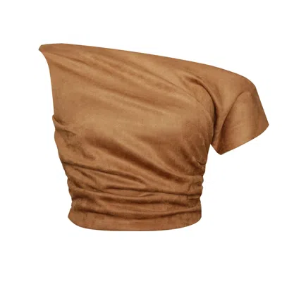 Miss Circle New York Women's Yara Brown Suede Slash Neck Tank Top