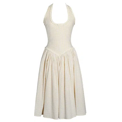 Miss Circle New York Women's Yellow / Orange Idella Yellow Gingham U Neck Midi Dress