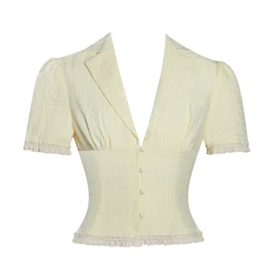 Miss Circle New York Women's Yellow / Orange Odelia Yellow Lace Trim Seersucker Button Up Top